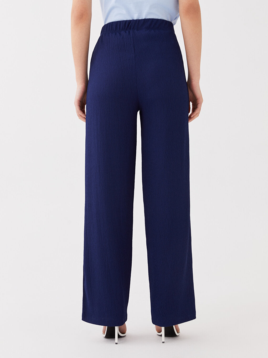 Straight Wide Leg Women's Trousers with Elastic Waist