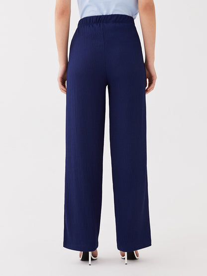 Straight Wide Leg Women's Trousers with Elastic Waist