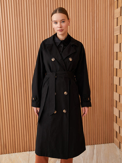 Jacket Collar Plain Long Sleeve Gabardine Women's Trench Coat