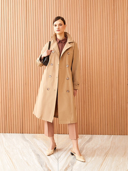 Jacket Collar Plain Long Sleeve Gabardine Women's Trench Coat