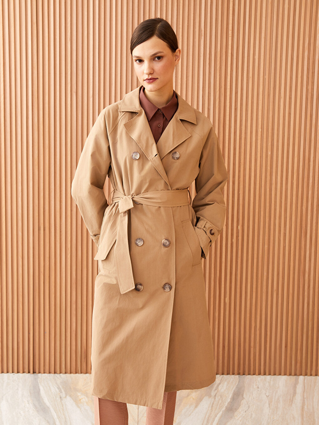 Jacket Collar Plain Long Sleeve Gabardine Women's Trench Coat