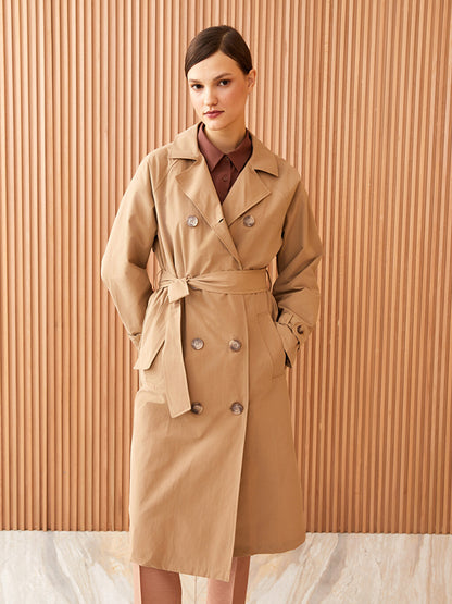 Jacket Collar Plain Long Sleeve Gabardine Women's Trench Coat