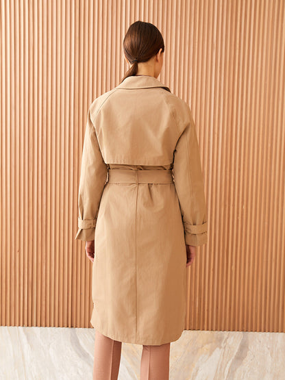 Jacket Collar Plain Long Sleeve Gabardine Women's Trench Coat