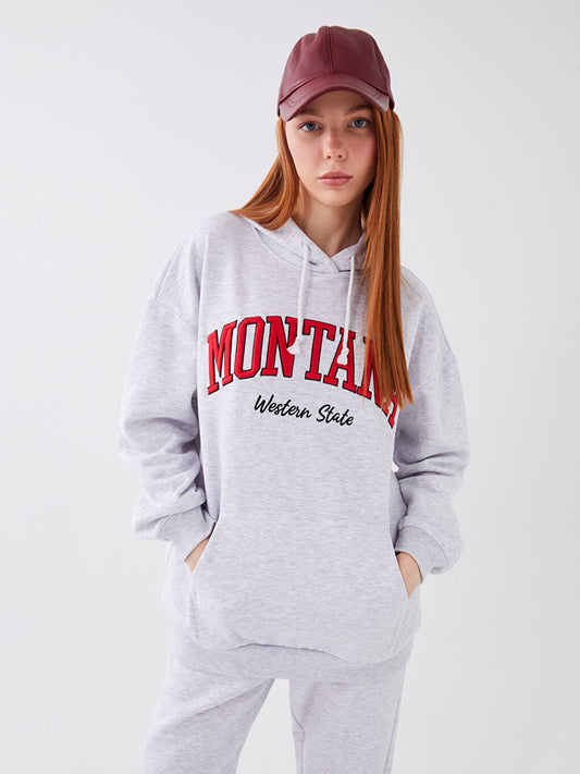 Embroidered Long Sleeve Oversize Women's Hoodie