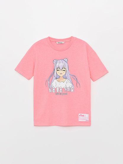 Crew Neck Printed Short Sleeve Girls' T-Shirt