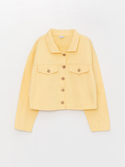 Shirt Collar Girl's Crop Jacket