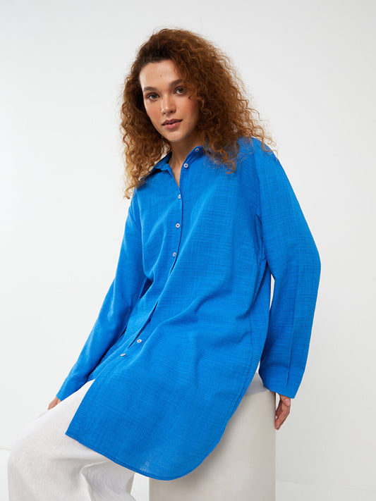 Plain Long Sleeve Linen Look Women's Shirt Tunic