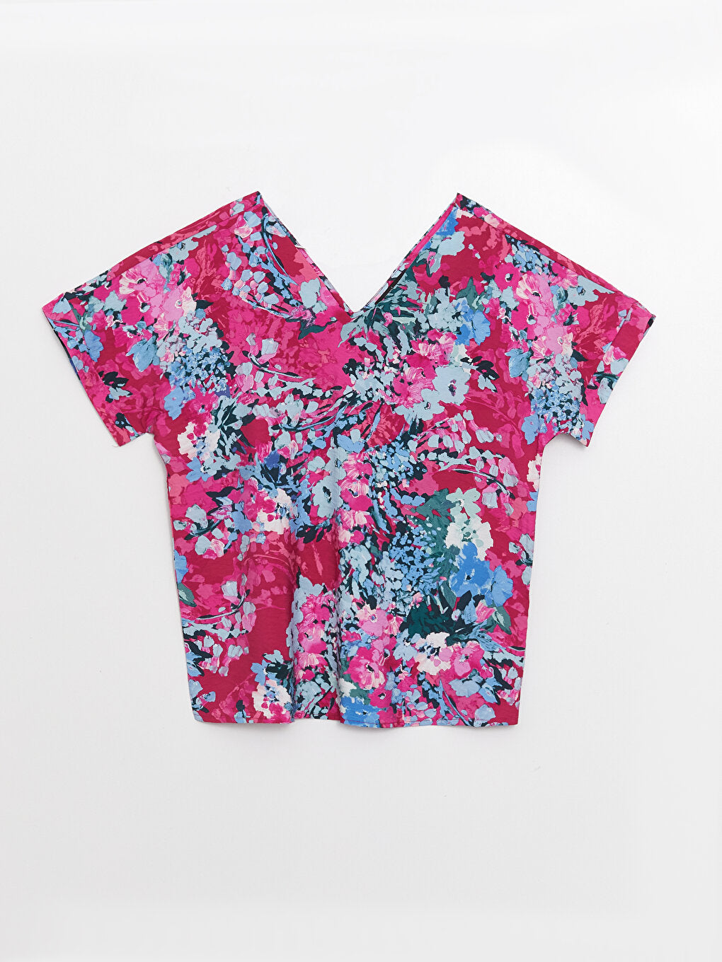 Women's V-Neck Patterned Short Sleeve Blouse