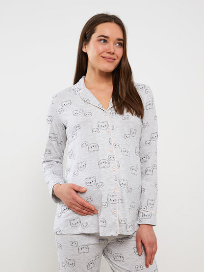 Shirt Collar Printed Long Sleeve Maternity Pajama Set