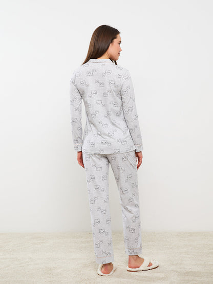 Shirt Collar Printed Long Sleeve Maternity Pajama Set