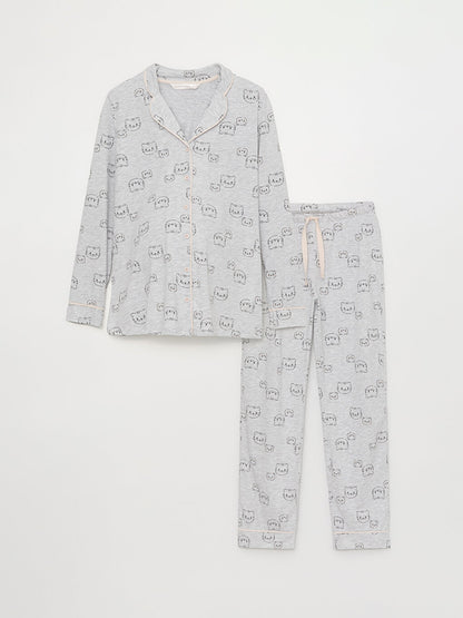 Shirt Collar Printed Long Sleeve Maternity Pajama Set