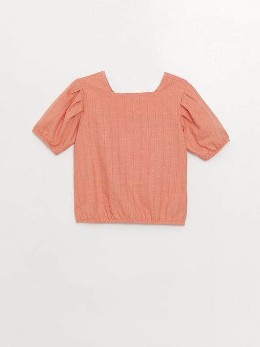 Square Neck Linen Blend Girl's Blouse