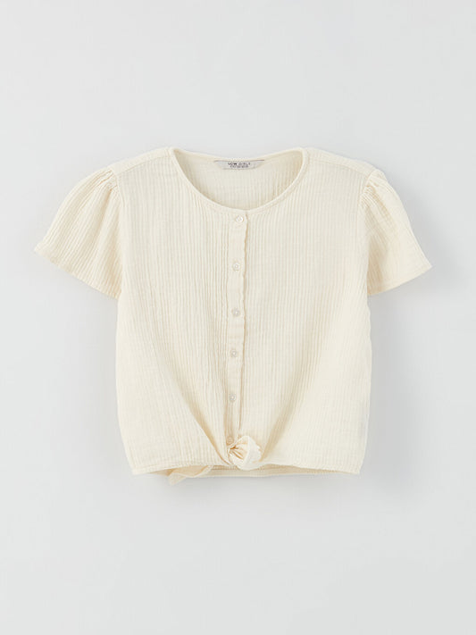 Crew Neck Girl's Crop Blouse