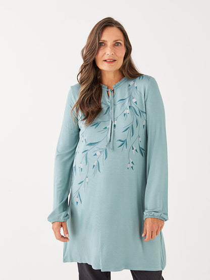 Tie Collar Patterned Long Sleeve Women's Tunic