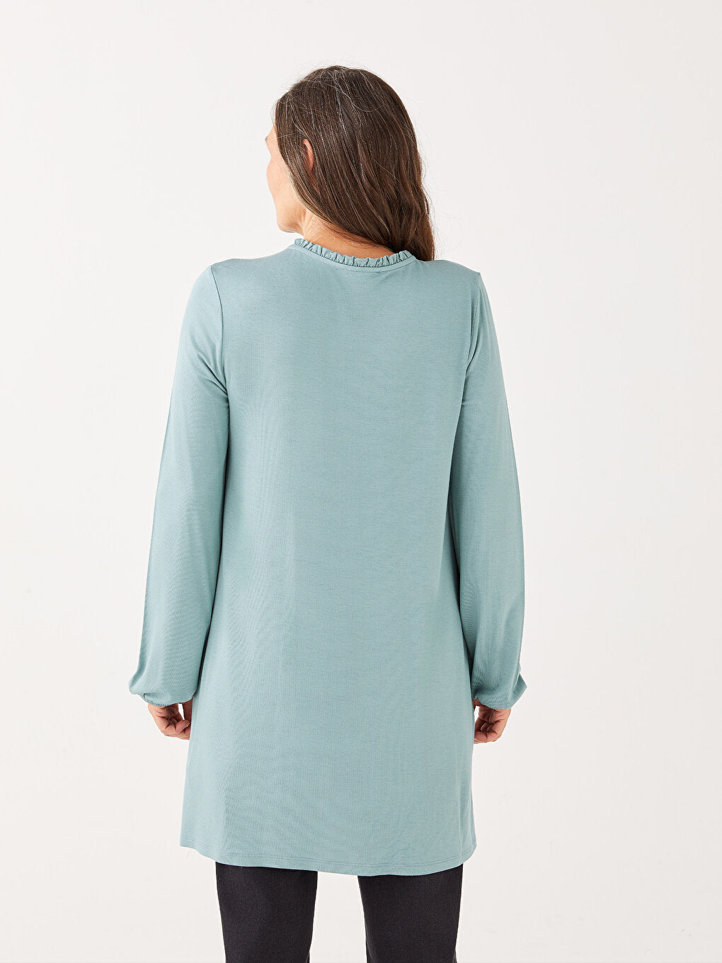 Tie Collar Patterned Long Sleeve Women's Tunic