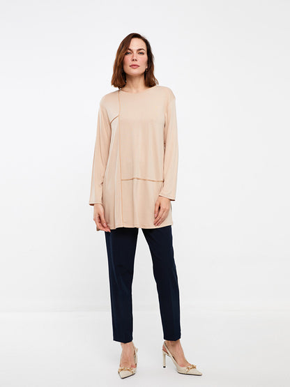 Crew Neck Plain Long Sleeve Women's Tunic