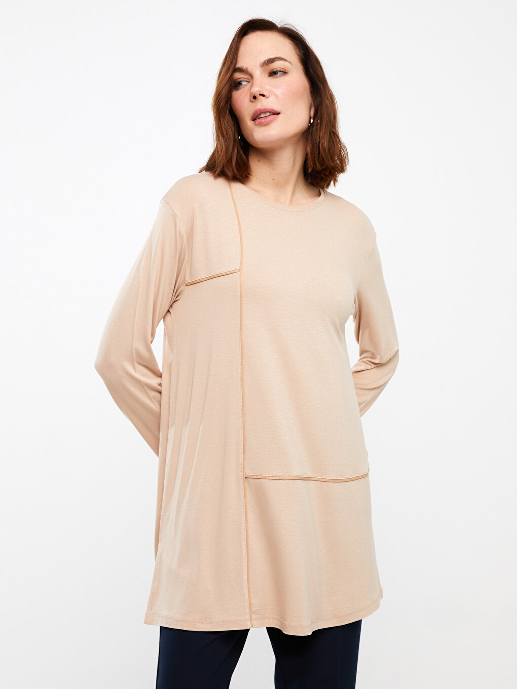 Crew Neck Plain Long Sleeve Women's Tunic