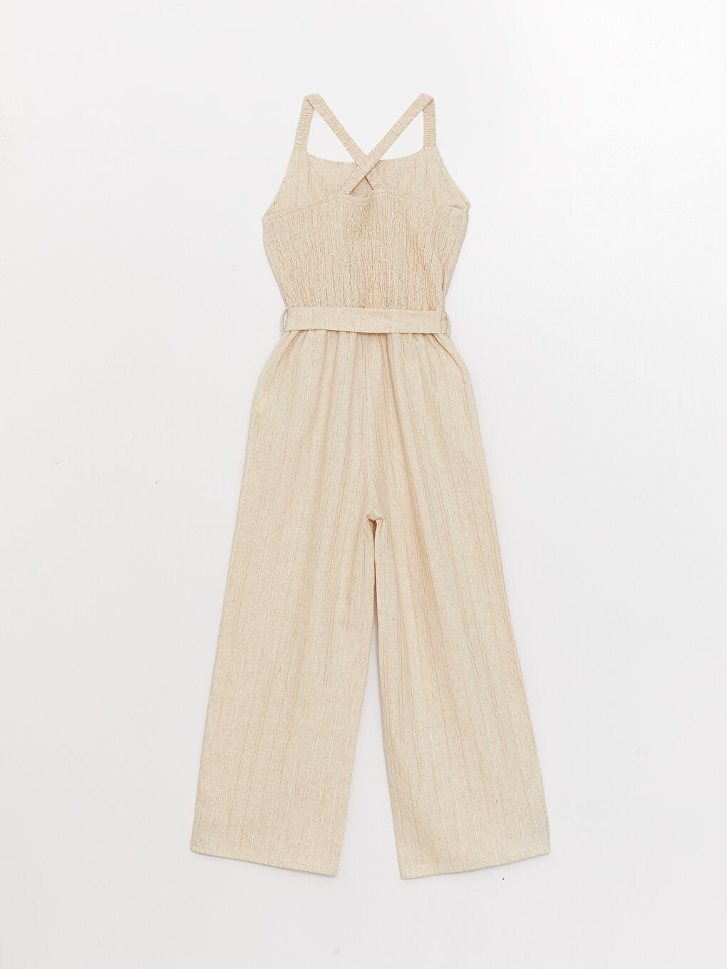 Square Neck Basic Linen Blend Girl's Jumpsuit