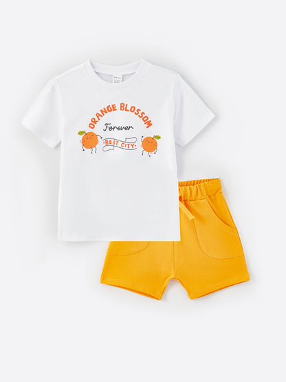 Crew Neck Short Sleeve Printed Baby Boy T-Shirt and Shorts 2-Piece Set