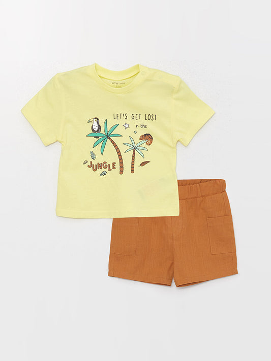 Bike Short Short Sleeve Printed Baby Boy T-Shirt and Shorts 2-Piece Set