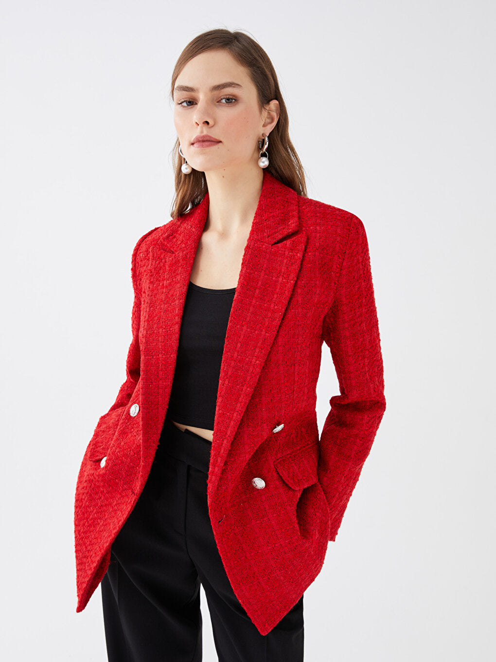 Self-patterned Long Sleeve Women's Blazer Jacket