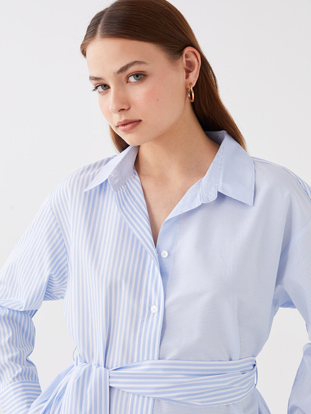 Front Button Closure Striped Long Sleeve Oxford Women's Shirt