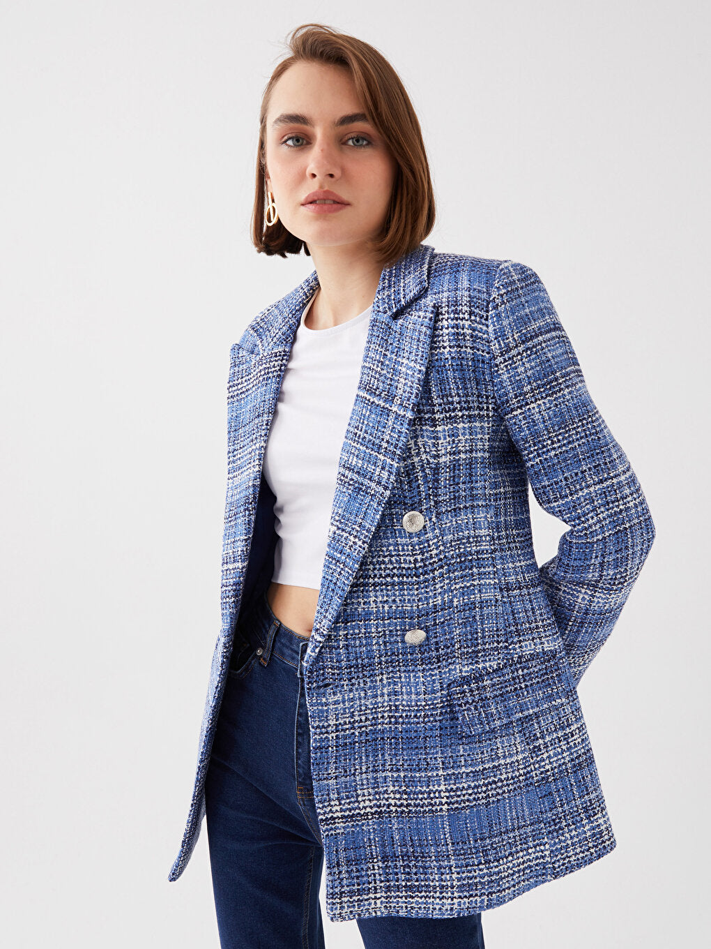 Patterned Long Sleeve Women's Blazer Jacket