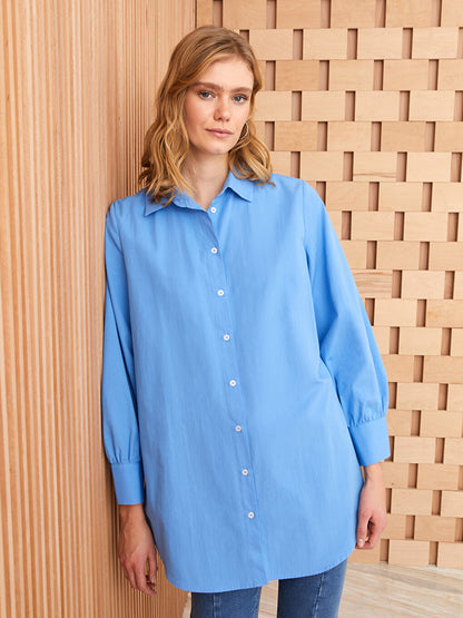 Plain Long Sleeve Poplin Women's Shirt Tunic