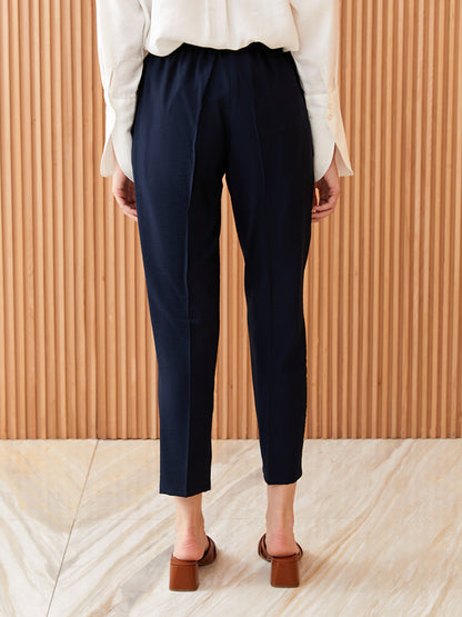 Elastic Waist Comfortable Fit Women's Trousers with Pocket Detail