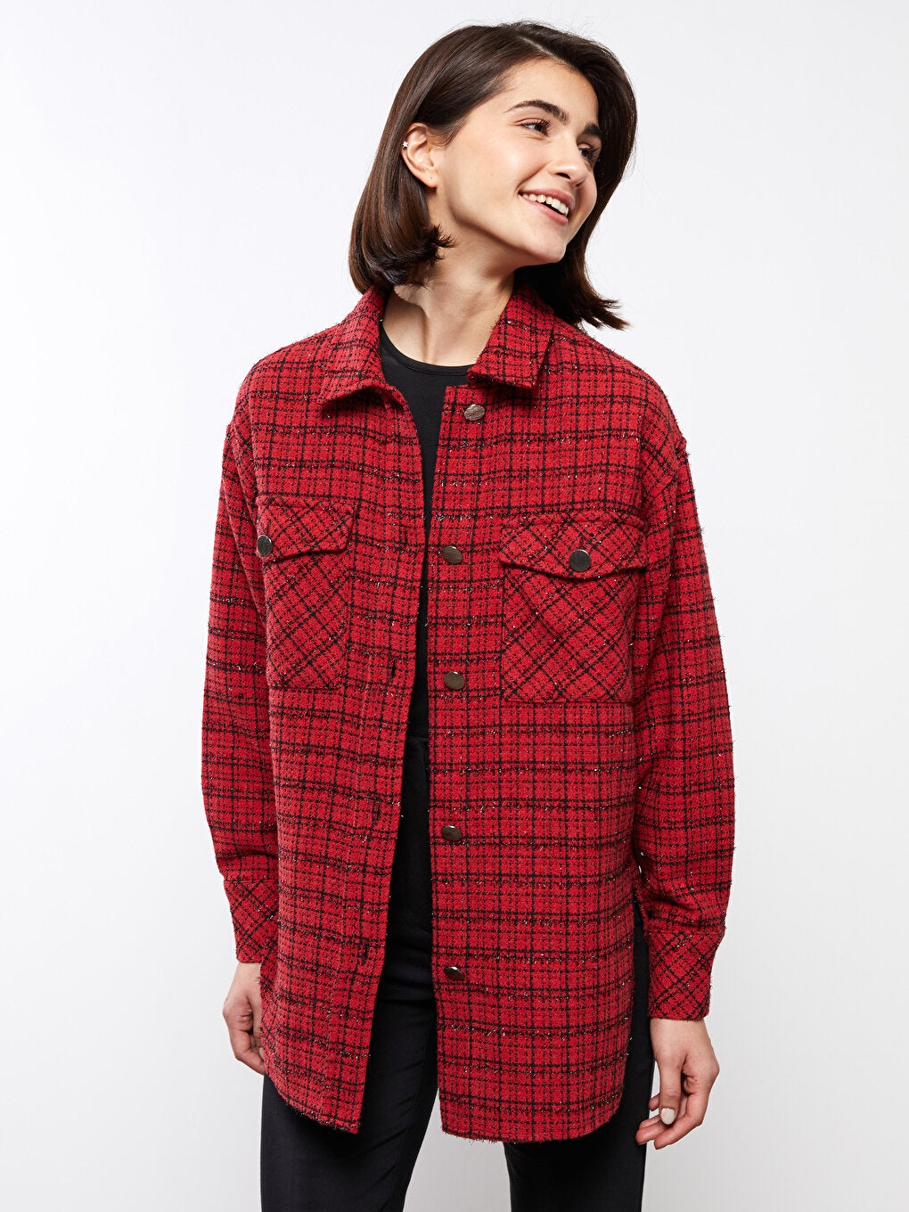 Front Button Closure Plaid Long Sleeve Women's Shirt