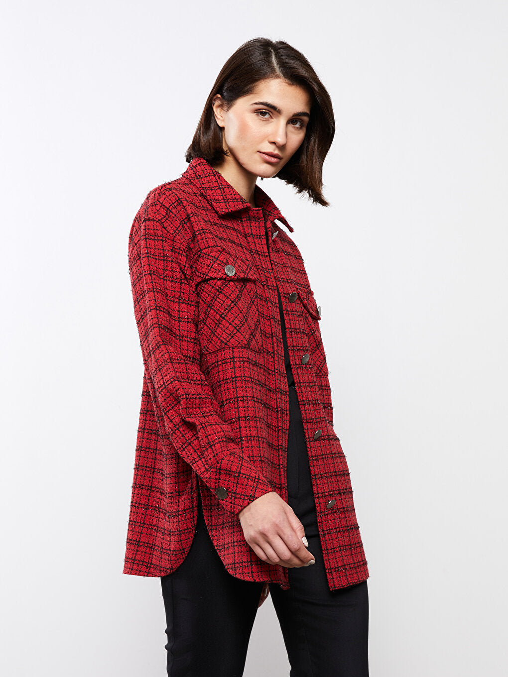 Front Button Closure Plaid Long Sleeve Women's Shirt