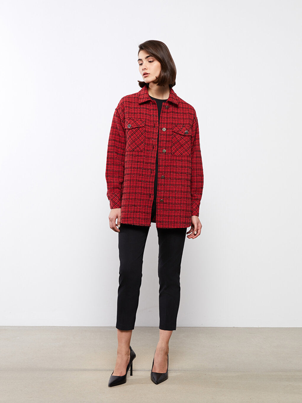 Front Button Closure Plaid Long Sleeve Women's Shirt