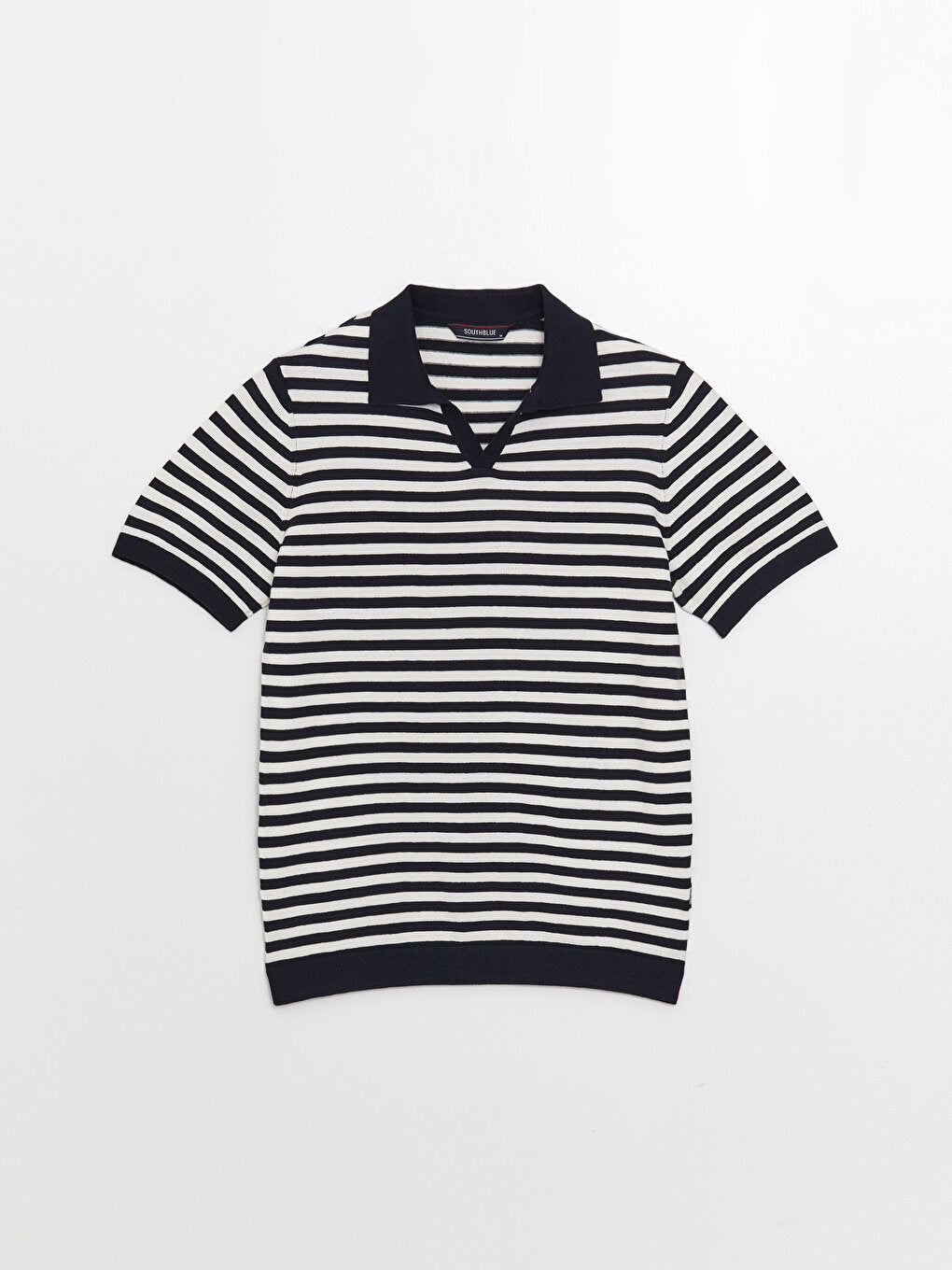 Polo Neck Short Sleeve Striped Men's Knitwear Sweater