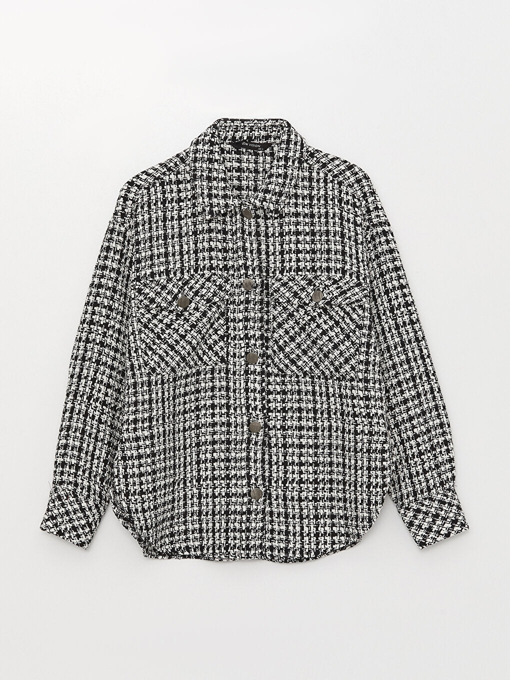 Patterned Long Sleeve Oversize Women's Tweed Shirt Jacket