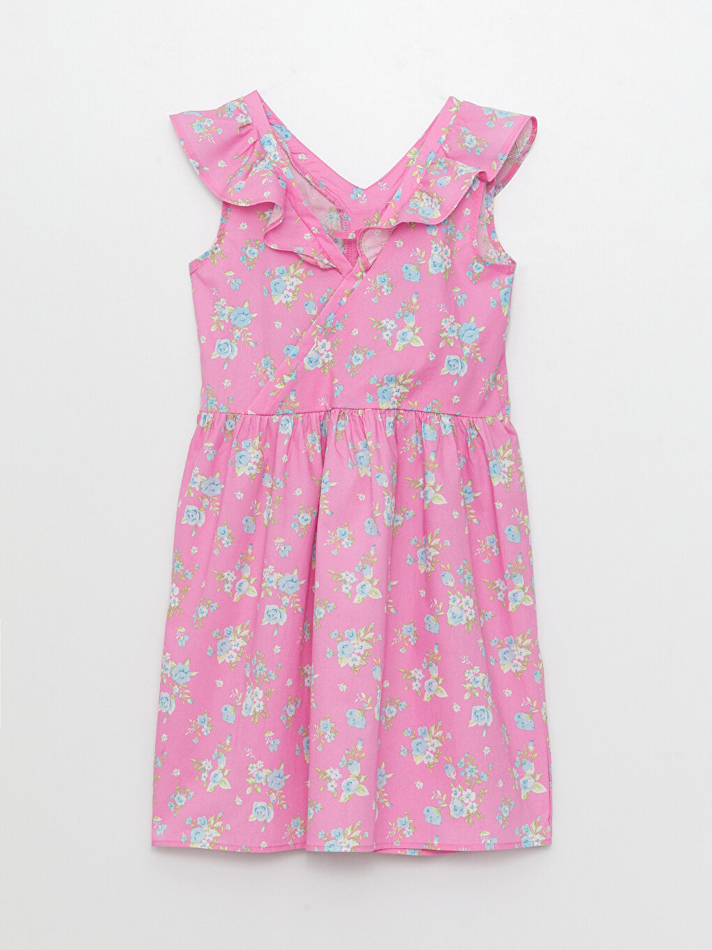 V-Neck Patterned Short Sleeve Girl's Dress with Buckle