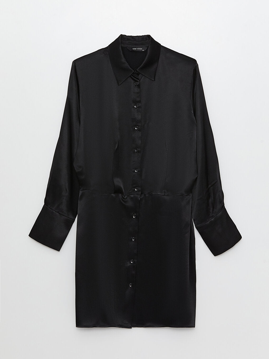 Plain Long Sleeve Satin Women's Shirt Dress