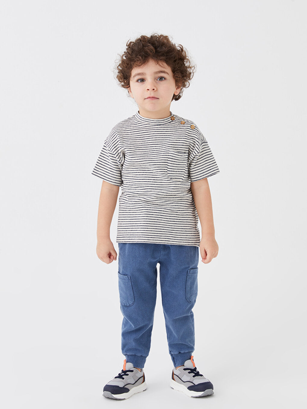 High Collar Short Sleeve Striped Baby Boy T-Shirt and Trousers 2-pack