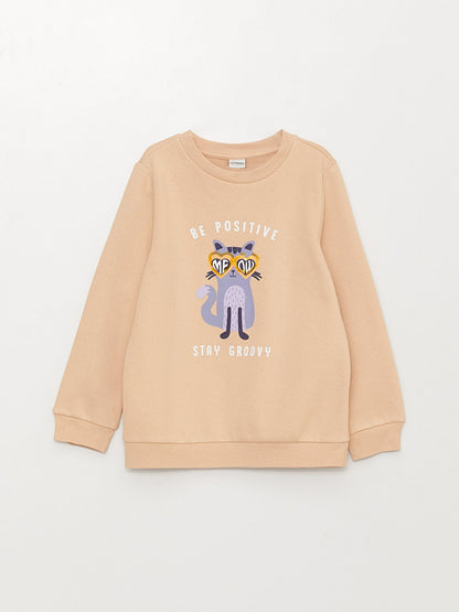 Crew Neck Printed Long Sleeve Girl's Sweatshirt