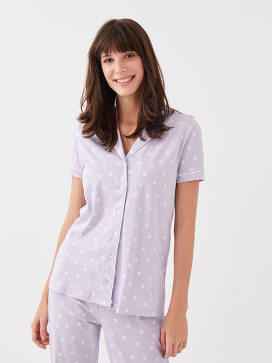 Shirt Collar Patterned Short Sleeve Women's Pajama Set