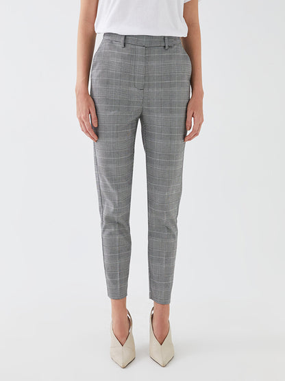 High Waist Standard Fit Plaid Women's Trousers