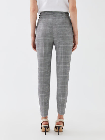 High Waist Standard Fit Plaid Women's Trousers