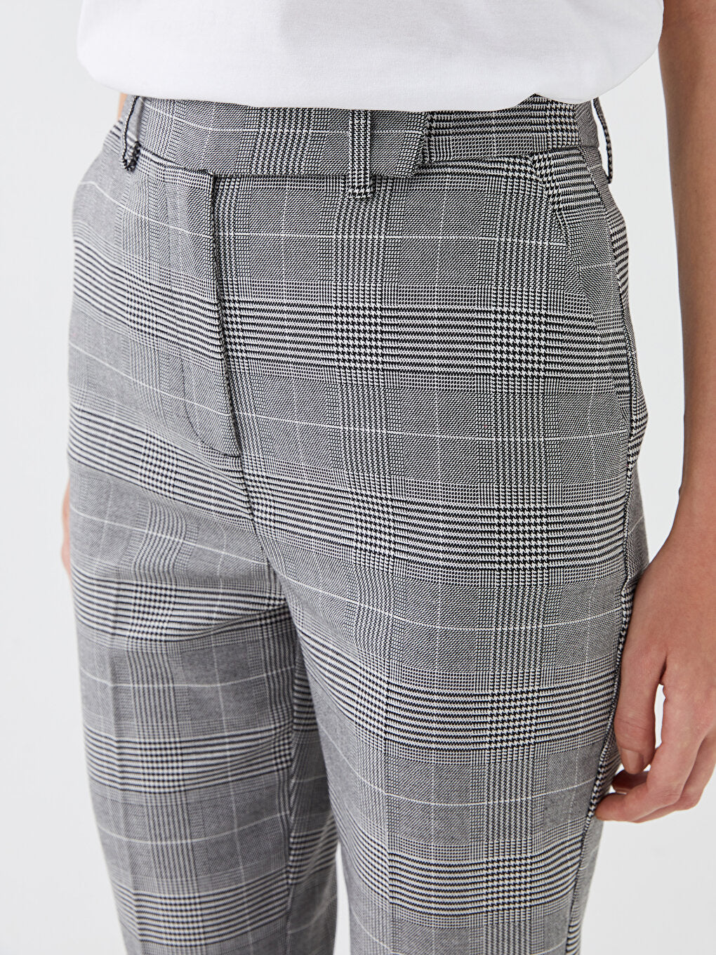 High Waist Standard Fit Plaid Women's Trousers