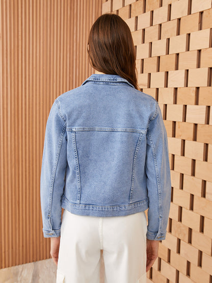 Shirt Collar Plain Long Sleeve Women's Jean Jacket