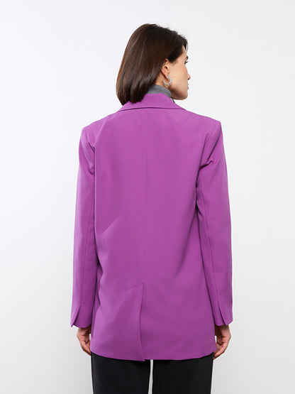 Front Button Closure Plain Long Sleeve Women's Blazer Jacket