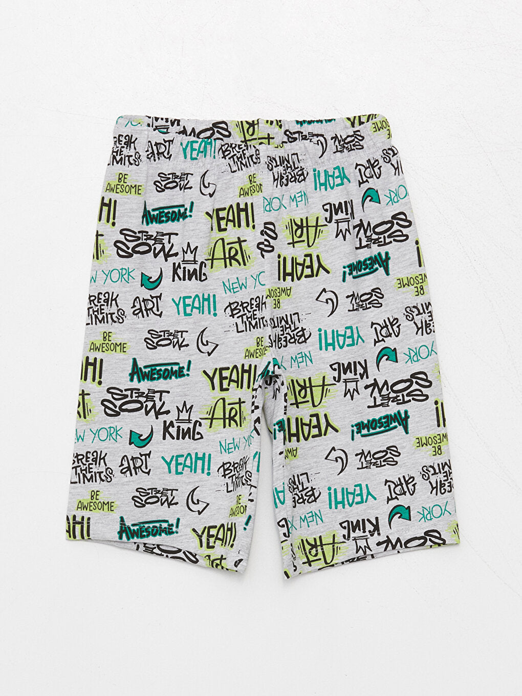 Crew Neck Printed Short Sleeve Boy's Pajama Set with Shorts