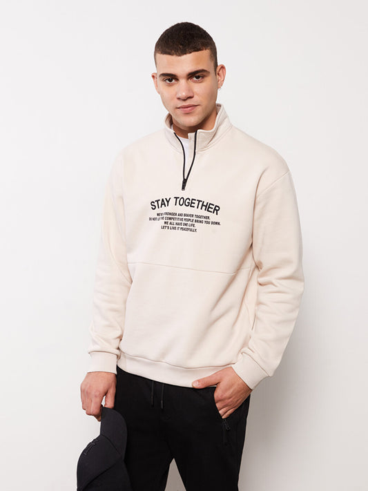 High Collar Long Sleeve Printed Men's Sweatshirt