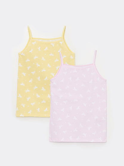 Square Neck Printed Strappy Girls Undershirt 2-pack