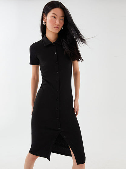 Shirt Collar Plain Short Sleeve Women Bodycon Dress