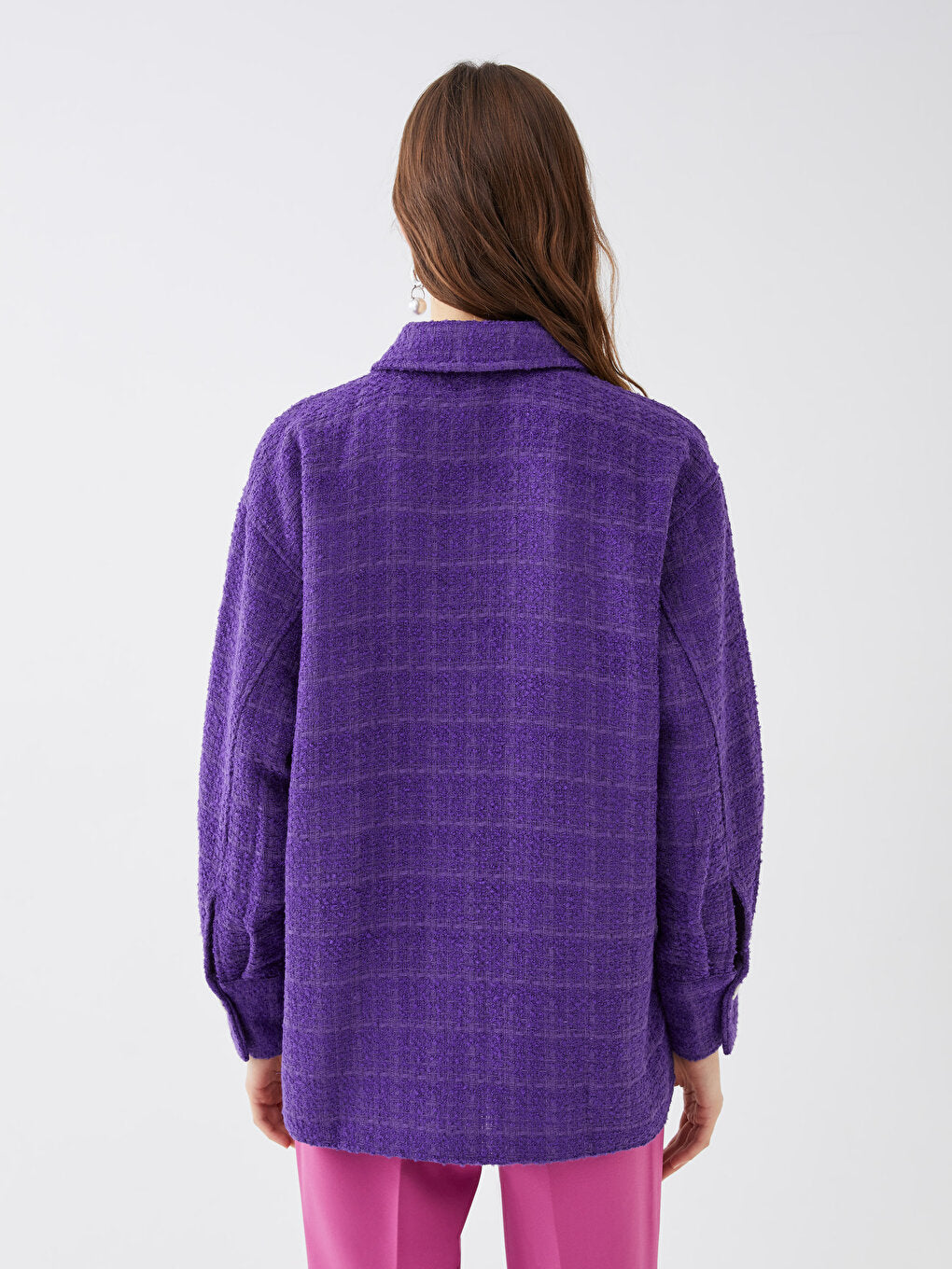 Self Patterned Long Sleeve Oversize Women's Shirt Jacket