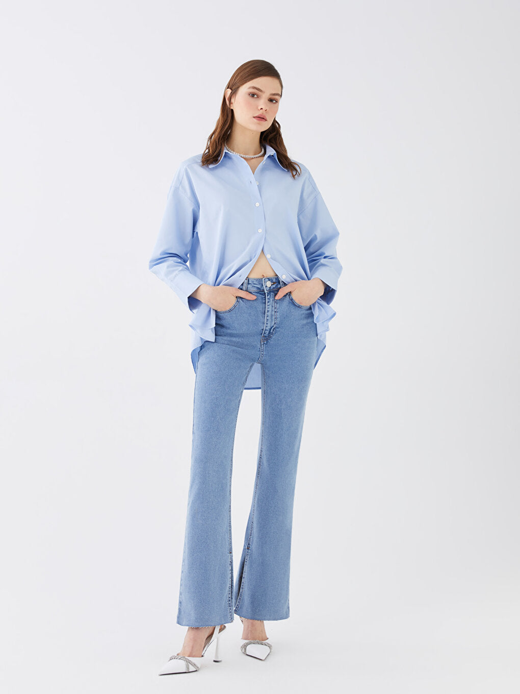 Flare Straight Pocket Detailed Women's Jean Trousers